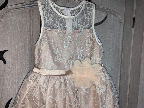 NEW Flower girl tan organza rustic country elegant Easter dress size 4 - Picture 3 of 5