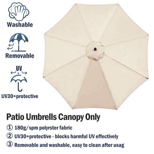 9FT 10FT Umbrella Canopy Top Cover Replacement ONLY 8 Ribs Market Outdoor Yard - Picture 17 of 64