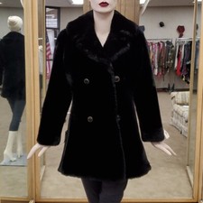 BRAND NEW VINTAGE Black Mouton Lamb Fur and Black Leather 30" Jacket - size 4-6