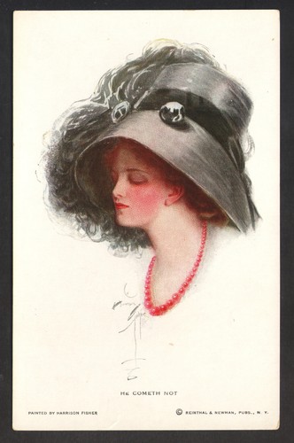 Harrison Fisher “He Cometh Not” R&N No. 411 Glamour Girl Waits for Beau VG+/EX