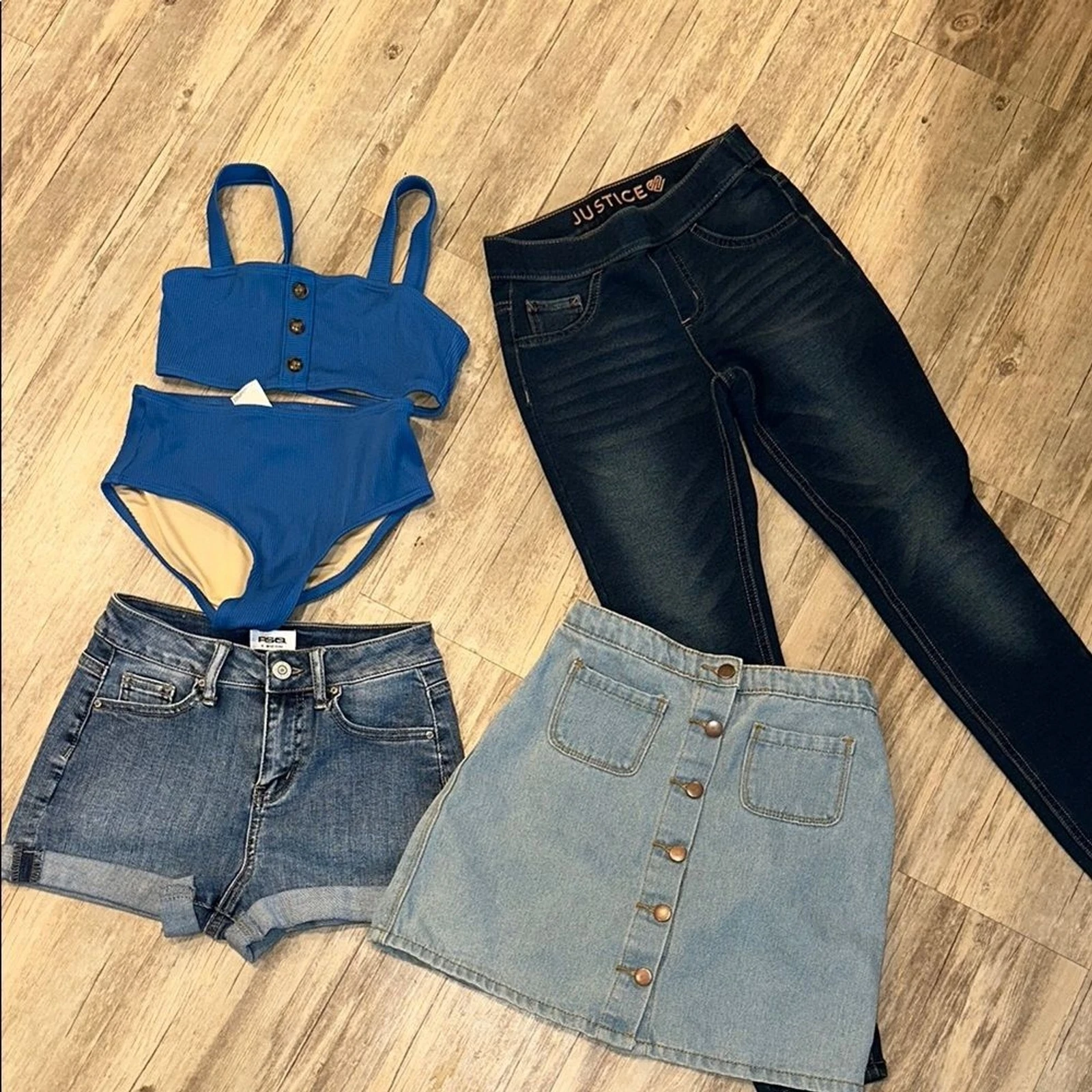 Girls 4 Piece Size 8-10 Denim Jeans Blue Swim Set Tillys Old Navy Summer