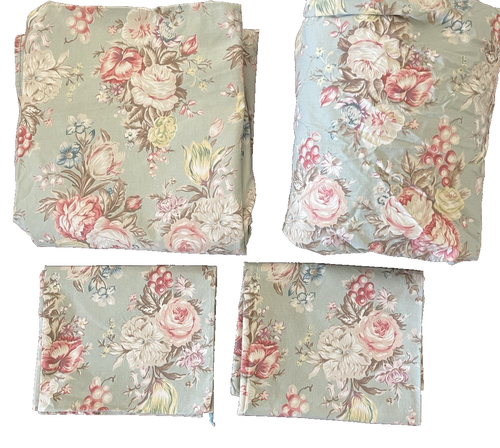 Vtg Ralph Lauren Charlotte Green Floral Queen Sheet Set 4 pc English Country