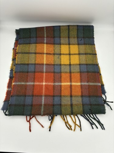 J Press 100% Lambswool Plaid Vintage Mens Scarf Made in Scotland Blue Gold Green - Picture 4 of 9