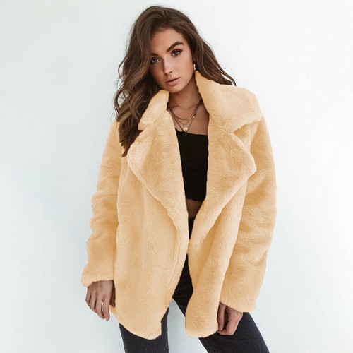 Mujeres Lujo Imitación Piel Cárdigan Invierno Cálido Solapa Felpa Polar Abrigo Chaqueta Sólido - Imagen 17 de 19