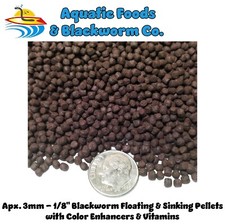 Floating Sinking Blackworm Pellets with Color Enhancers Vitamins. Apx 3 mm