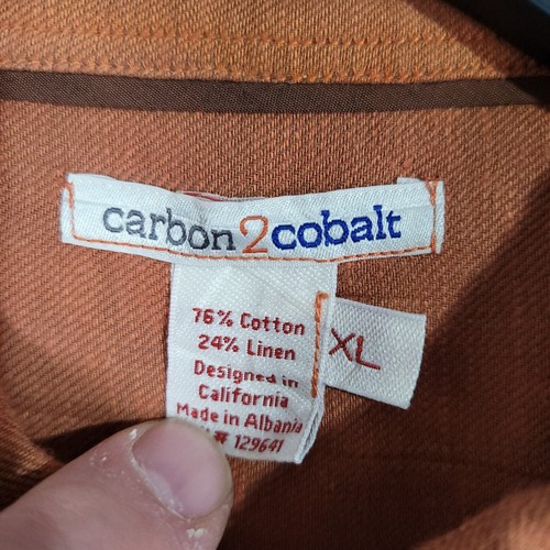 Carbon2Cobalt Shirt Mens XL Linen Blend Button Up Long Sleeve Shirt Orange Brown - Picture 4 of 10