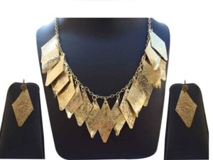 Authentic Designer Gold Plated Hammer Finish Necklace Earring Jewelry for Women