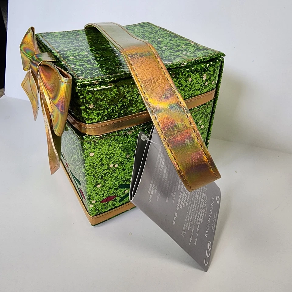 Bolso de Mano Caja Pequeña Borde Dorado Brillante Verde Parques Disney Present Foto 2 de 4