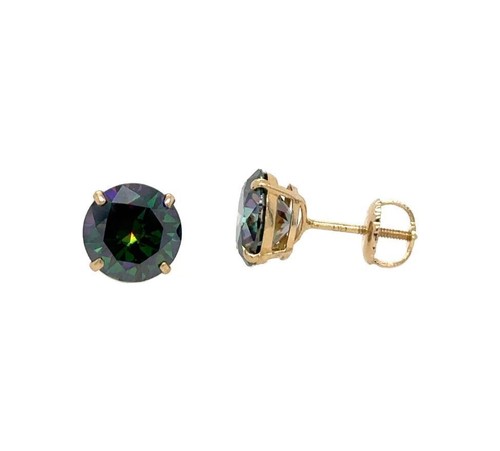 14K Gold GRA Certified D-VVS1 Rainbow Green Moissanite Screw Back Studs Earrings - Picture 3 of 6