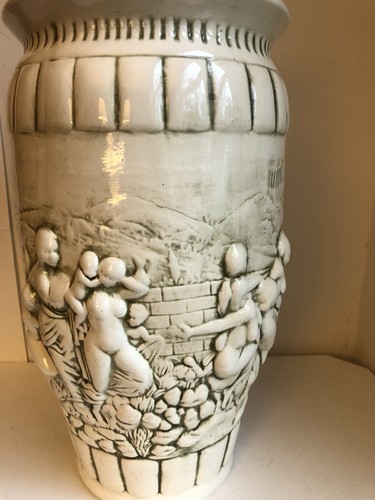 Vintage Roman Bathing Vase - Nude High Relief Greek Style Ceramic 17”x9” - Picture 2 of 13
