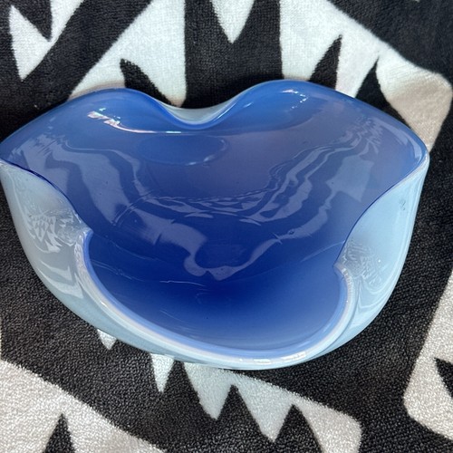 Cenicero de cristal estilo Murano pellizcado opalino MCM claro oscuro pesado DE COLECCIÓN - Imagen 4 de 9