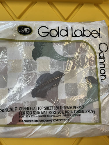VINTAGE CANNON GOLD LABEL percale queen flat sheet NEW zen garden white floral - Picture 2 of 7