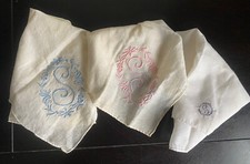 Vintage Embroidered Handkerchief Hanky White Initial S Border Pocket Scarf
