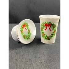 Vintage Christmas Holly Ceramic Soap Dish Tumbler Bathroom Set Japan