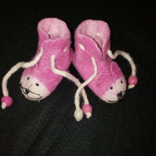 Zapatos Infantiles Ratones Rosa Lana Fieltro Talla 18/19 Europeos Hechos a Mano en Nepal - Imagen 1 de 12