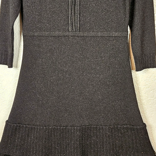 Nanette Lepore Sweater Dress Size S Black with Silver Shimmer 2 Ruffle Hem - Picture 3 of 11