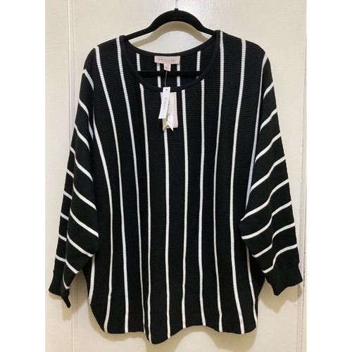 Philosophy Crew Neck Sweater 1X Black White Striped Knit 3/4 Batwing Sleeves New