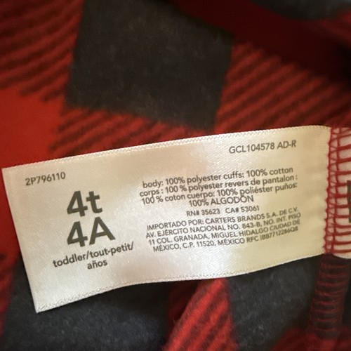 Carters Boy 4T Set Fleece Black Red Buffalo Plaid - Picture 6 of 7