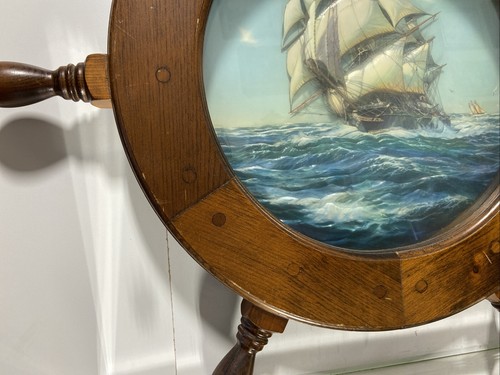 VTG. Wood Ships Wheel Nautical Framed Galleon Ship Art Decor. - Picture 16 of 24