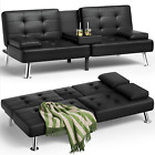 Homall Futon Sofa Bed, Leather Futon Couch with Removable Armrests Black
