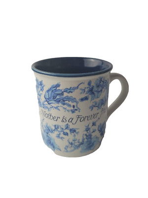 Vintage Potpourri Press Coffee Mug  A Mother Is a Forever Friend  Blue White 8oz