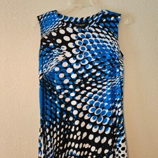 ASHLEY STEWART NWT Size 14/16 BLUE BLACK WHITE Stretchy Sleeveless Dress