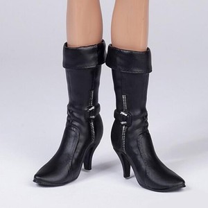 1//6 Scale Female Black Mid-calf Knee Mid Heel Boots for 12/'/' Phicen Hot Doll