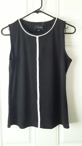 Premise Studio Size S Black dressy NWT Blouse Top w/White trim Stretch co1447 - Picture 2 of 4
