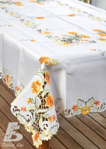 Oblong TableCloth Embroidered Orange Daffodil 134x180cm (54x72in) STOCKS IN SYD - Picture 2 of 6