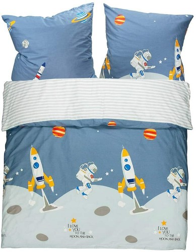Kinderbettwäsche 135x200 Kinder Jungen Astronaut und Rakete 100% Baumwolle - Bild 2 von 12
