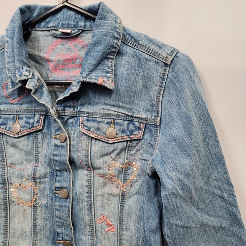 Y2K GAP 1969 Denim Jacket With Heart Design Youth Size XXL 14/16 Kidcore - Picture 3 of 17