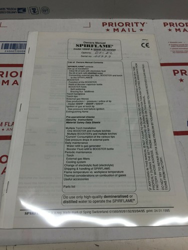 Wasserstoff Gas Generator Handbücher für Spirflame Modell 205PS CE - Bild 1 von 7
