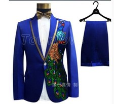 2022 Mens Sequins Peacock Suit Blazer Bar Coat Pant Jacket Dress Formal outwear