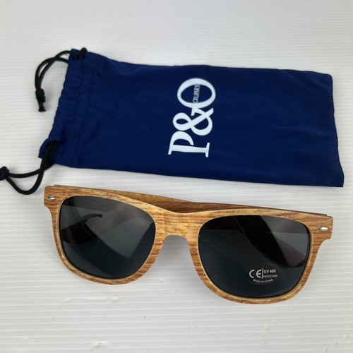 P&O Cruises Logo Wood Grain Sunglasses With Blue Pouch UV400 - Picture 1 of 15