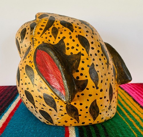 Arte popular mexicano madera tallada jaguar leopardo cabeza de gato león máscara facial Guerrero 8" - Imagen 4 de 11