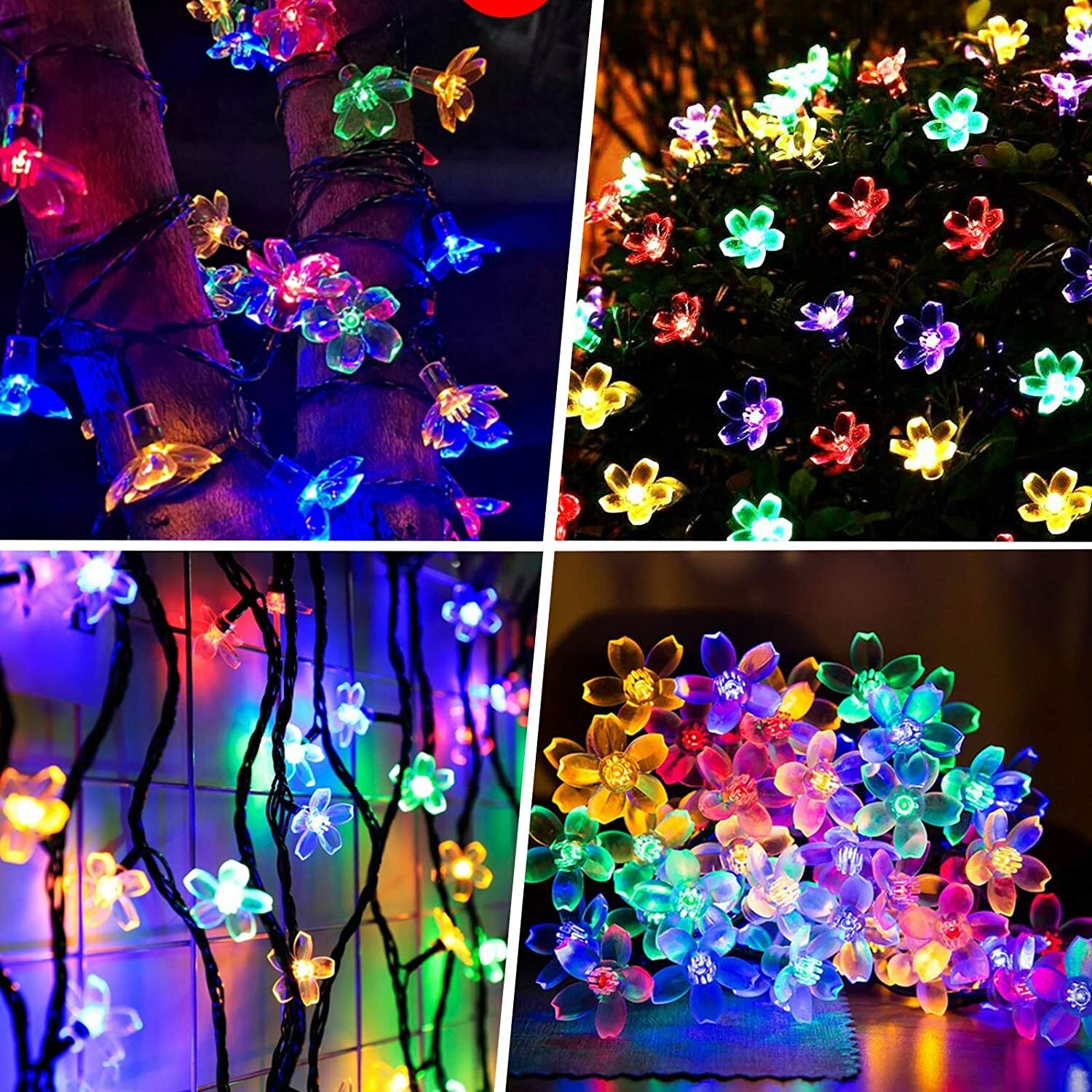 50 LED Solar Lichterkette Kirschblüten Weihnachten Außenbeleuchtung