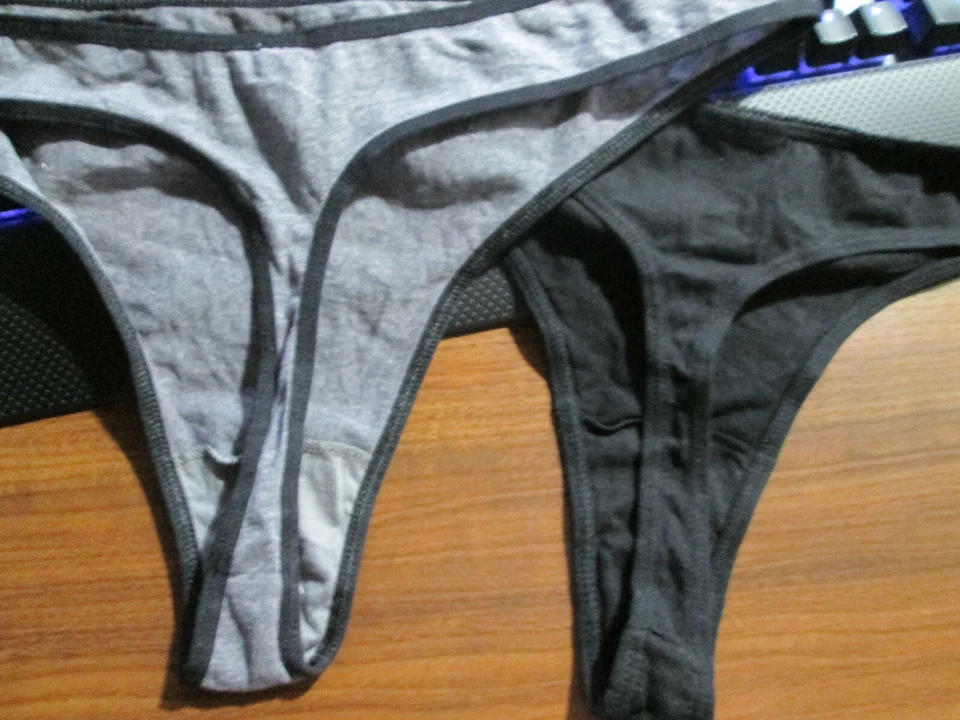 2 Nuevas Bragas Tanga 95% Algodón 💕 Talla L Conjunto de Negro + Gris con Bordes Negros Foto 2 de 4