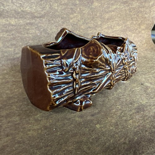 Vintage McCoy Pottery USA Ceramic Planter Brown Hollow Log Axe, Chain and Saw - Picture 5 of 21