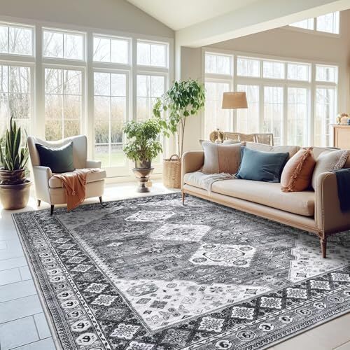 8x10 Area Rugs Washable Rug, Lagre Vintage Living Room Rug with 8'x10' Grey - Bild 1 von 7