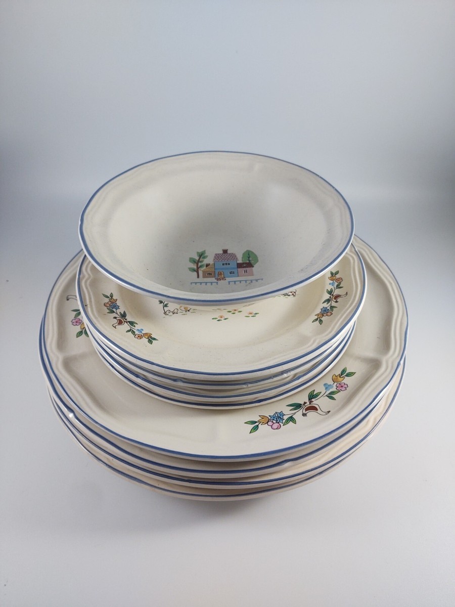 Vintage Stoneware Dinnerware Dinner Plate, Dessert Plate Bowl  Floral