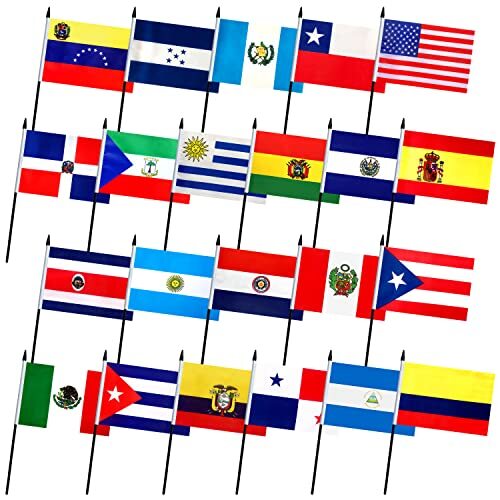 Latin America 22 Countries Flags on Stick Small Mini Spanish Language Speaking - Picture 1 of 5