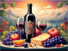 Tile Mural Wine Cheese Oranges Still Life Kitchen Wall Backsplash Marble Ceramic
