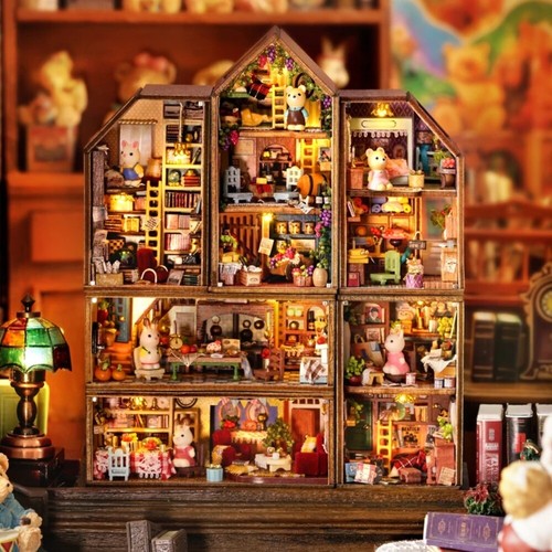 Miniature House Dollhouse Kit with Furniture Lighting Cute Home Rabbit Town Toys - Picture 2 of 37