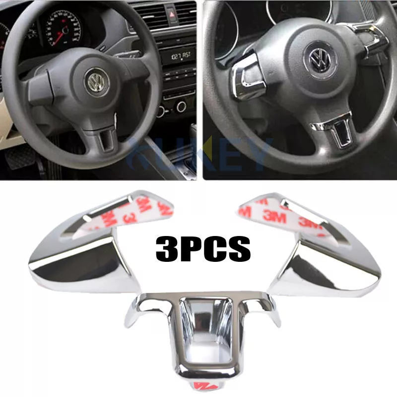 3Pc Steering Wheel Chrome Inserts Cover Trim For VW Golf Polo Jetta Caddy Touran
