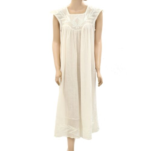 The Great The Dawn Midi Dress Embroidered Mesh Lace Solid Cotton White S1 274564