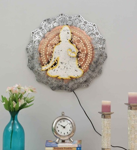 Metal Decor Buddha Divine Wall Art With Led Multicolor for Living Room - Picture 2 of 8