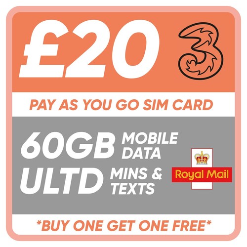 THREE NANO SIM CARD (3) - PAY AS YOU GO - FITS ALL PHONES -BUY ONE GET ONE FREE - 第 3/6 張圖片