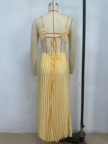 Mujeres Cintura Alta Plisado Vestido Informal Sin Mangas Vestido Verano Sexy Halter Vestido - Imagen 12 de 15