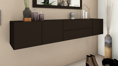 Lowboard 190cm Kommode Sideboard Hängeschrank Schwarz matt Sophia