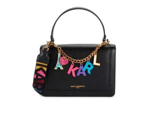NWT KARL LAGERFELD SIMONE CHARM LOGO SHOULDER BAG CROSSBODY SATCHEL BLACK - Picture 2 of 10